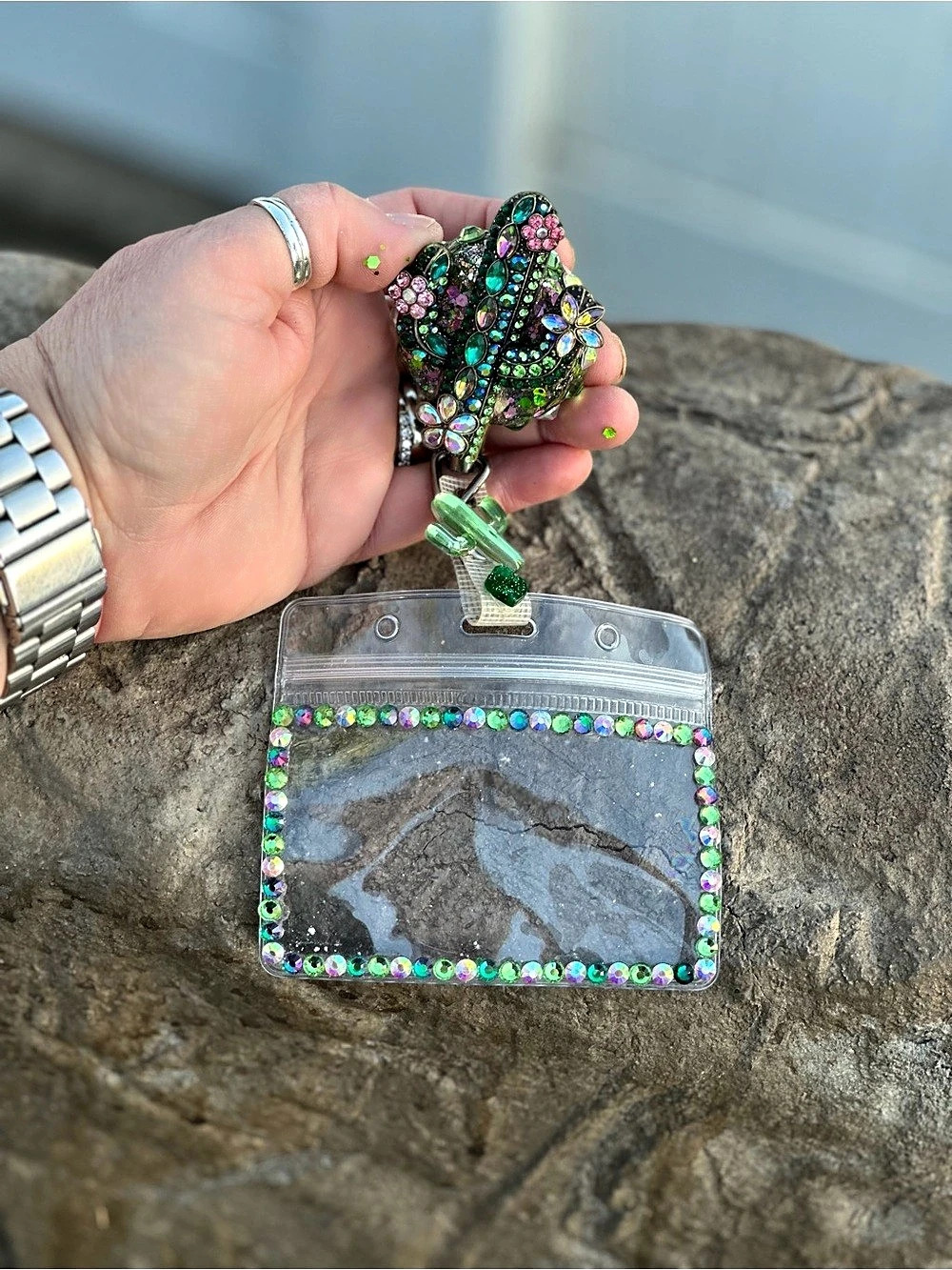 Beaded Clear ID Badge Holder